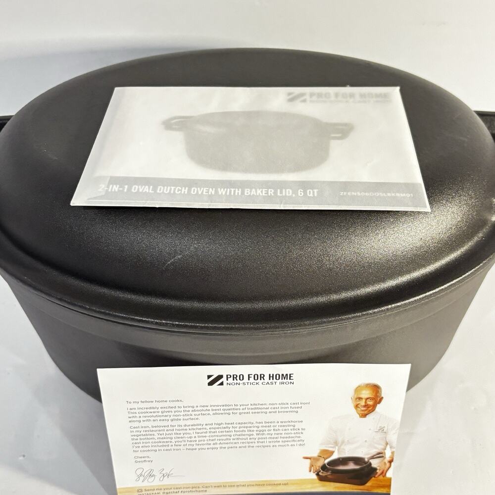 Geoffrey Zakarian 6 Qt Cast Iron Nonstick Oval Dutch Oven w/ Skillet Lid NIB